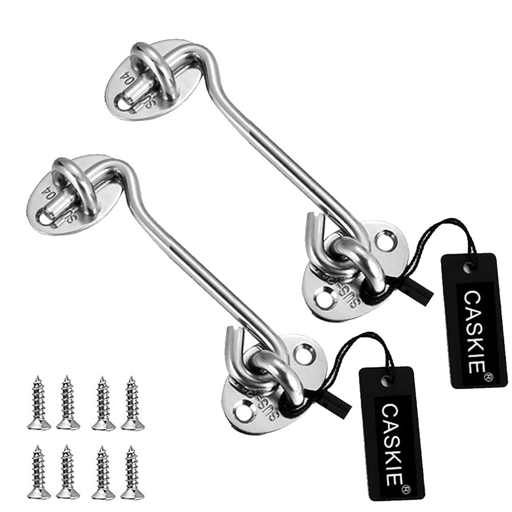 4 inch Cabin Hook and Eye 2PCS Made of 304 Stainless Steel, Heavy Duty Hook and Eye Lock for Shed, Gate and Garage Door - CASKIE