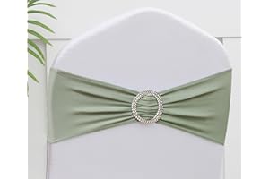 Gankar 50pcs Sage Green Chair Sashes for Wedding Ceremony, Elastic Chair Bands Bows for Party Banquet Theme Hotel Restaurant Event Decorations, 50 Pieces, Sage Green