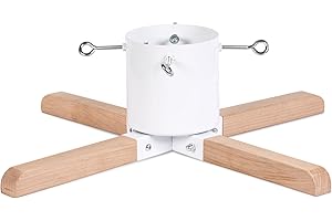 HarcoHome Christmas Tree Stand for Live Tree 9ft, Sturdy Metal and Beech Hardwood Christmas Tree Holder with Spike for Fresh Tree, Xmas Tree Holder, Christmas Tree Base Stand for Real Tree(White)