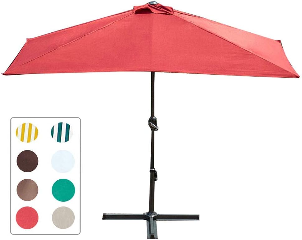 FCXBQ 7.5Ft Half Rectangular Patio Umbrella Outdoor Market Table Striped Umbrella with Easy Crank& Cross Bases (8 Colors)