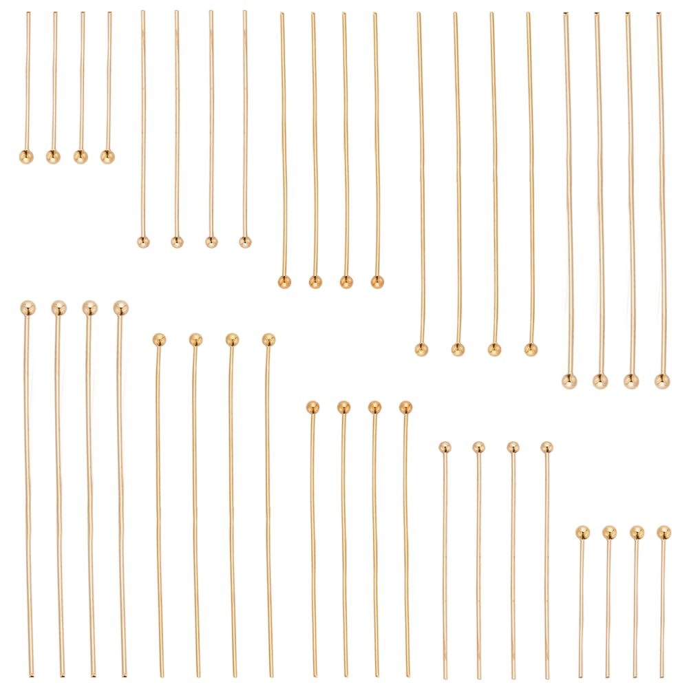 SUNNYCLUE 1 Box 100Pcs 20/30/35/45/50mm jewellery Ball Pins Gold Head Pin Bulk Real 18K Gold Plated Brass Small Round Ball Headpin Long Findings Pins for jewellery Making Earring Bracelet Supplies Cra