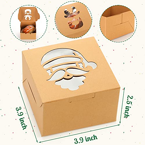TOXOY Christmas Kraft Cookie Boxes, 18 PCS Christmas Treat Boxes with Window Mini Christmas Bakery Boxes Holiday Xmas Cake Box for Pastries Cookies Small Cakes