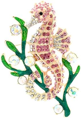 SEPBRIDALS Rhinestone Crystal Seahorse Dress Brooch Broach Pin Women Jewelry