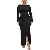 Ekaliy Women's Elegant Bodycon Maxi Dress Long Sleeve Party Cocktail Wedding Guest Dress