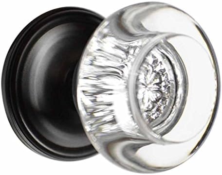 Round Crystal Door Knob Set with Victorian Plate Rosettes in Oil Rubbed Bronze (Privacy Bed/Bath)