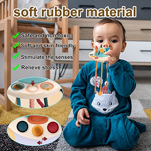 Travel Toys for 1 Year Old Boys GirlsUFO Food Grade Silicone Pull String Activity Toy Baby