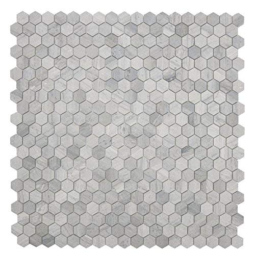 MAYKKE Cooper 10-Pack Mosaic Wall and Floor Tile | 12" x 12" Mini Hexagonal Honeycomb Pattern | Kitchen, Bathroom, or Laundry Room Backsplash, Flooring | Fade Resistant Wooden Blue Marble, YOA1010105