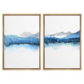 SIGNWIN Framed Wall Art Print Set Blue Lake...
