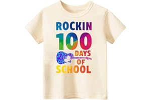 Juneightee Happy Toddler Boys Girls 100 Days of School Shirt for Kids, Prints Books, Pencils, Letters, Football, 4-7 T
