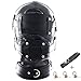 Leather Bondage Gimp Mask, Full Face Blindfold Hood Lockable & Dildo Penis Mouth Gag Breathable Restraint Head Hood for Unisex Adults Couples, BDSM/LGBT Restraint Training Toy Fetish Mask