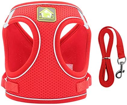FamilyPlus Super Light Soft Mesh Pet Harness with Dog/Cat Leash Pet Walking No Pull Vest Harness Reflective(Red, S)
