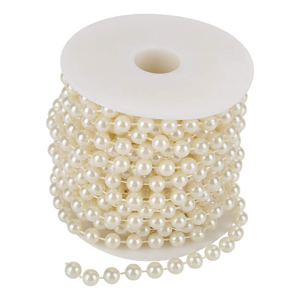 10m roll 8mm Cotton Line Artificial Pearl Beads String Chain Garland Flowers Wedding Decoration DIY Craft Pearl String Beige