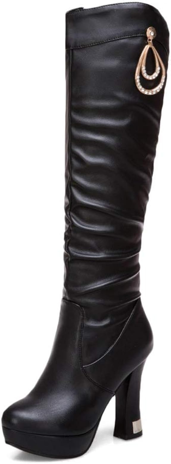 Amazon.com | FANGLVE Women's Platform Knee High Boots Waterproof PU Leather Round Toe Zipper 