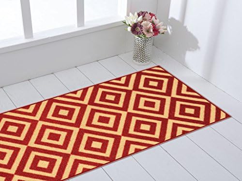 Rubber Backed 20" x 59" Trellis Squares Red & Beige Non-Slip Runner Rug Milldia Milano Collection Area Rugs MIL5000-2X5