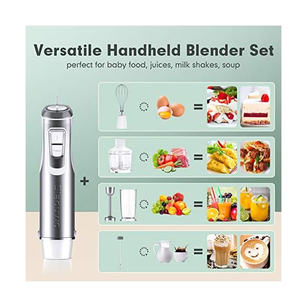 Hand-Blender-Set-6-in-1-Slaouwo-800W-Stainless-Steel-Stick-Blender-for-Soup-Electric-Hand-held-Immersion-Blender-with-Food-Processor-Beaker-Whisk-and-Milk-Frother-Anti-splash-Blades-for-Baby-Food Hand Blender Set 6 in 1, Slaouwo 800W Stainless Steel Stick Blender for Soup, Electric Hand-held Immersion Blender with Food Processor, Beaker, Whisk and Milk Frother, Anti-splash Blades for Baby Food