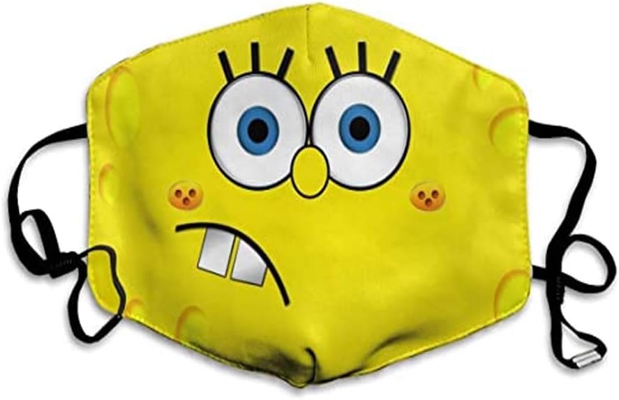 V4U Face Mask 3 Ply Layer Printed Reusable Washable Mask - Protects from Dust, Pollen and Pollution - Designer Trendy Unisex -Yellow Spongebob Pattern