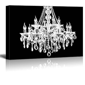 Wll Art Crystal White Chandelier on Black Background and Stretched