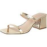 Leevar Square Toe Heeled Sandals for Women - Women's Low Block Heels Sandals - 2.25IN Open Toe Ankle Strap Chunky Heels - Slip on Heeled Sandal Mule- Nude Black Strappy Heels for Party Wedding Dress Shoes