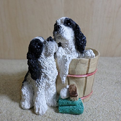 Stone Critters ** Three Puppies In A Tub, Black & White ** SC-519