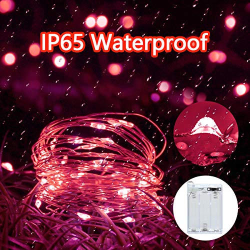 Girls Bedroom Decorations,Cshare 50 LEDs 5m/16.4ft Battery Operated Fairy Lights IP65 Waterproof Micro String Lights for Wall,Wedding,Tent,Outdoor,Indoor Decoration.(Red)