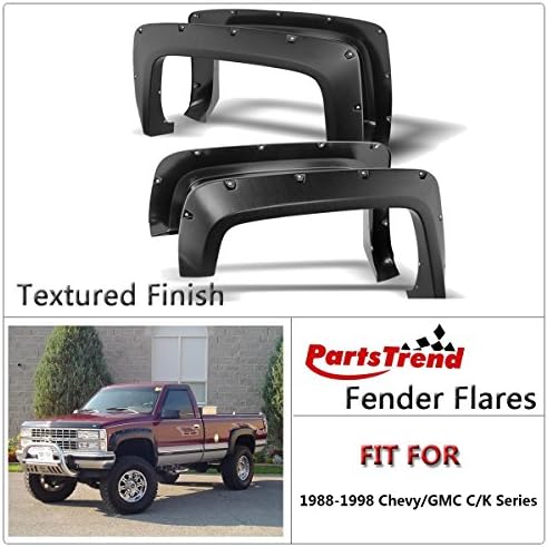 PartsTrend 4pcs Textured Black Pocket-Riveted Fender Flares Kit Wheel Cover Set Compatible with Chevy/GMC C1500 C2500 C3500 K1500 K2500 K3500 1988-1998