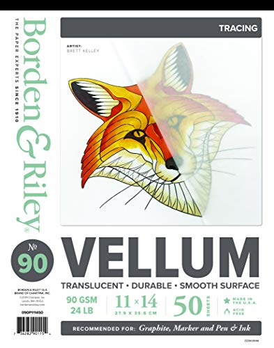 Borden & Riley 11" x 14" #90 Vellum Pad, 90 GSM/24 LB, 50 White Sheets, 1 Pad E…