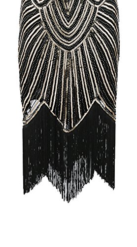 Shelly Women's Flapper Dress Vintage 1920s Sequin Beaded Cocktail Fringed Great Gatsby Inspired Dresses,Black&Gold,Medium