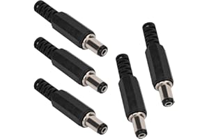 Generic HighQuality 2.1mm X 5.5mm Male Power Plug Jack Coaxial Connector Adapter for DIY Cable Making, 5-Pack Power Plug Set