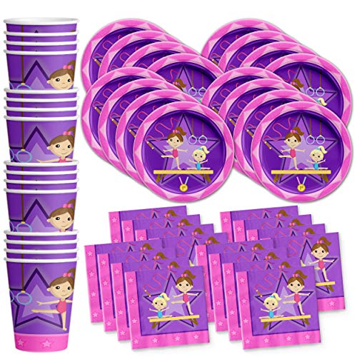 Gymnastics Star Birthday Party Supplies Set Plates Napkins Cups Tableware Kit for 16 by Birthday Galore