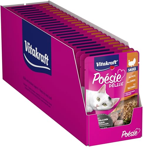 Vitakraft Poésie Délice, nourriture humide pour chats, en sauce, à la dinde, pack économique, sans ajout de sucre ni de céréales (23x85g)