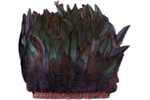 ESH7 Brown Rooster Feathers for Crafts Width 5-7 inches Skirt Decoration Craft Feather Fringe Trim Clothing Accessories per Pack of 2 Yards