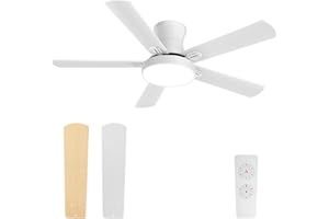 EASYMER Ceiling Fans with Lights, 52 Inch Flush Mount Fan Light with Remote Control, 6 Speeds, DC Reversible Motor, Timing, 3 Color Temperature White Ceiling Fan for Bedroom Indoor Outdoor Use