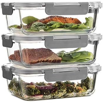 Superior Glass Meal Prep Containers - 3-pack (35oz) Newly Innovated Hinged BPA-free Locking lids - 100% Leak Proof Glass Food Storage Containers, Great on-the-go, Freezer to Oven Safe Lunch Containers