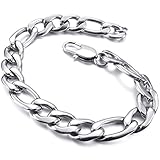 Naivo Men's Stainless Steel Bracelet Link Wrist Curb Silver Tone