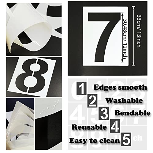 12-Inch Large Number Stencils Kit - Reusable Plastic Address Number Painting Templates for Mailbox Signs, Road, Parking Lot, Door, Trucks