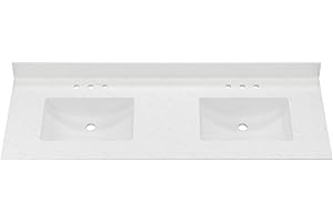 DEER VALLEY DeerValley 61" x 22" Double Sink Bathroom Vanity Top with Integrated Backsplash, Engineered Stone Bathroom Vanity Sink Tops, Bathroom Counter Top with Rectangular Undermount Ceramic Sink DV-1V0228