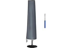 Gartree Umbrella Cover for Outdoor Umbrellas 9-11 Ft, Waterproof Patio Umbrella Cover 420D Fabric with Zipper and Installation Rod for Market Umbrellas, Grey
