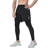 OYOANGLE Men's 2 in 1 Sports Pants Compression Athletic Workout Sweatpants Shorts Leggings with Pocket