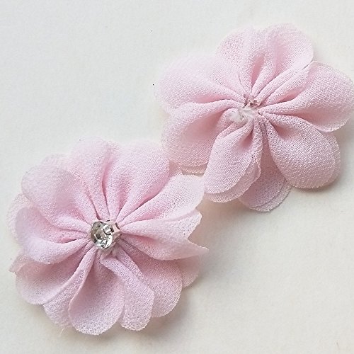Mosheng Accessory 28pcs Chiffon Silk Beautiful Double-deck Flowers With Shiny Rhinestone Applique Handmade Craft Headwear Bows Wedding Party Home Decoration (Mix)
