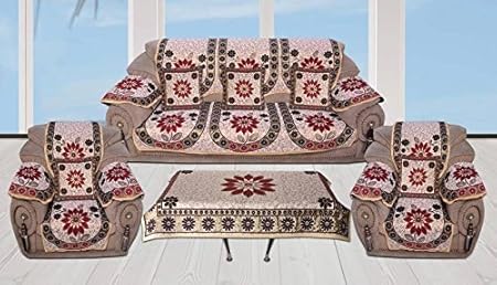 St Decor Store Flower Velvet Sofa Cover And 6 Arm Cover With Table Cover And 5 Cushion Cover (Set Of 18)