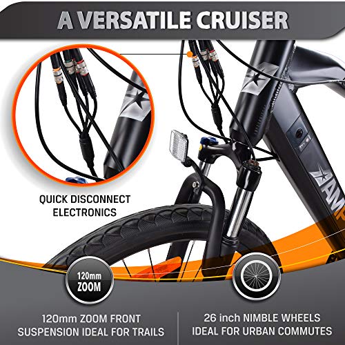 AMP Electric Bicycle eBike for Adults - 350W Electric Assist with Zero Wear Brushless Motor, One Size Fits All Bike Frame - Pedal-Assist, Throttle Control, Off-Road Ability - Battery Within Frame