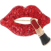 Sexy Lips Lipstick Rhinestone Brooch Pin Crystal Female Mouse Lapel Pin Hot Red Lips Corsage Fashion Dress Coat Sweater Breastpin Accessories Charm Pin for Ladies