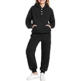 Arshiner Girls 2 Piece Outfits Fashion Sweatsuits Button Down Hooded Sweatshirt and Sweatpants with Pockets Kids Tracksuit