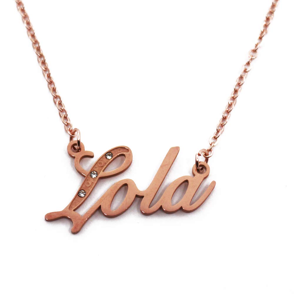 Lola Italic Personalised Name Necklace With Cubic Zirconia Rose Gold Plated , Custom Dainty Name Pendants, Jewellery for Ladies, Girlfriend, Mother, Sister, Friends