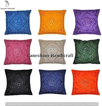 Indian espejo trabajo hecho a mano espejo de algodón funda de almohada