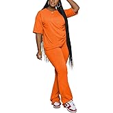 Aomice Womens 2 Piece Outfits Lounge Sets Comfy Short Sleeve Top and Pants Sets Airport Travel Outfits