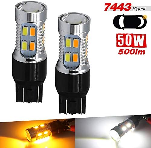 2x 7443 Dual Color Switchback 6000K White/Amber 20-LED Front Turn Signal Lamp Light Bulbs