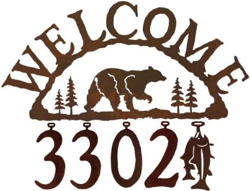 Rustic Lodge Bear Handcrafted Iron Welcome and Address Sign