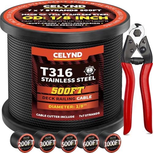 Black Stainless Steel Cable for Railing - 500FT 1/8" T316 Wire Rope