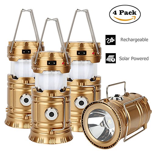 4 Pack GT ROAD Lantern, Rechargeable Solar Led Lantern Flashlight Outdoor